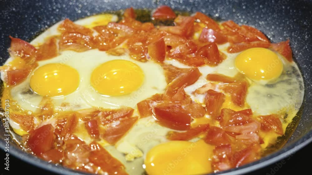 Deliciously preparing a healthy meal with fresh tomatoes and eggs in a cozy kitchen Deliciously preparing a healthy meal with fresh tomatoes and eggs in a cozy kitchen