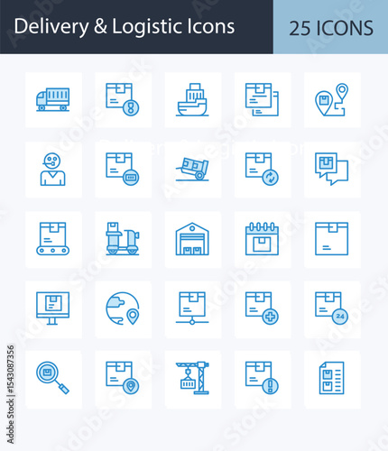 set of delivery and logistics thin line icons. delivery and logistics outline icons such as forklift, package, zip code, express delivery, bar code, date, container, package on trolley, warning