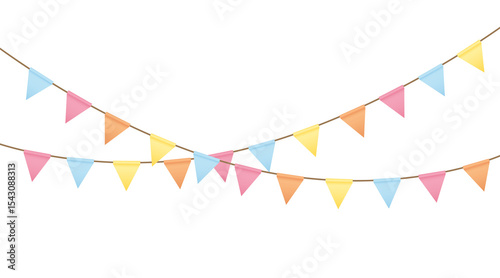 Festive Carnival garlands and bunting. Colorful triangle flags on rope for decoration of party, holiday, event, festive, celebration. Colorful pennants for banner, flyer template PNG design element