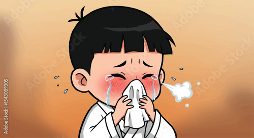 Little Boy Sneezing with Tissues