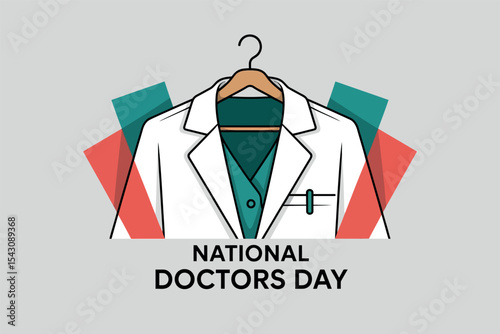 National Doctors Day Vector Illustration with White Coat and Stethoscope on Hanger