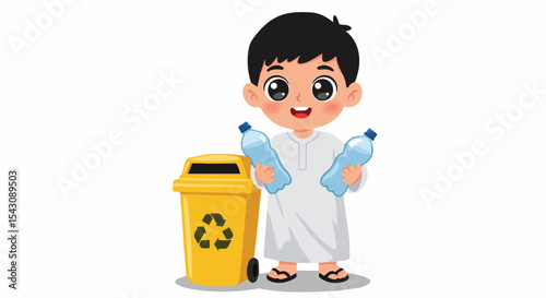 Arab Boy Recycling Plastic Bottles