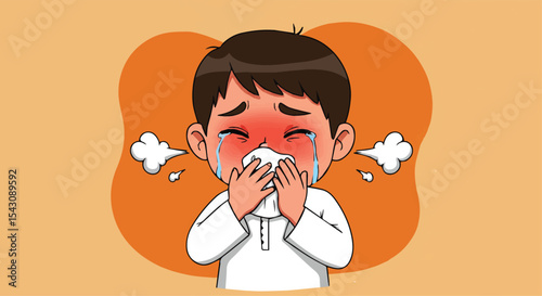 Little Boy Sneezing with Tissues