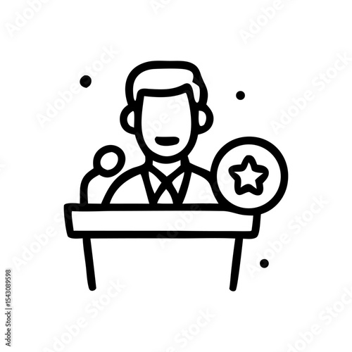 Simple Icon of a Speaker with Star Symbol and Podium.