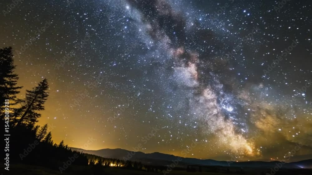 Majestic Milky Way Galaxy Timelapse Stunning Night Sky Astrophotography Breathtaking Starry Night Landscape Cinematic 4 K Ultra H D Resolution Perfect for Documentaries Travel