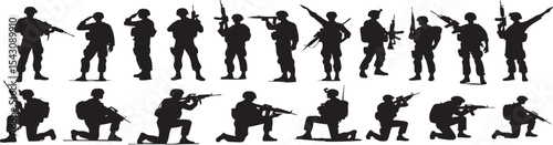 Silhouette collection of soldiers in various poses