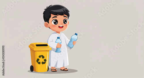 Arab Boy Recycling Plastic Bottles