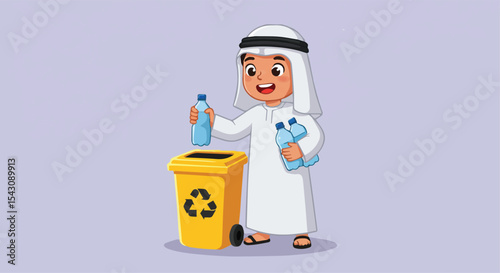Arab Boy Recycling Plastic Bottles