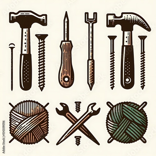 Retro Crafting Woodcut Icons