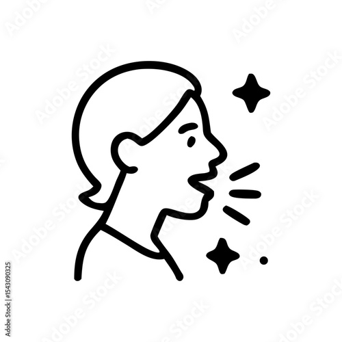 Stylized Illustration of a Person Speaking with Sparkling Embellishments.