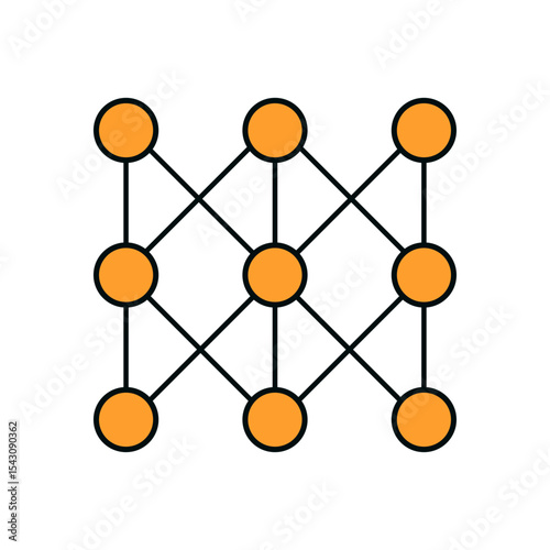 Minimal Line Art Representation of Artificial Intelligence Neural Network Diagram with Multiple Layers and Links