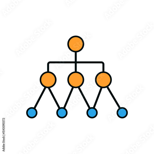 Organizational Chart Concept with Colorful Connected Nodes in Minimal Line Art Design