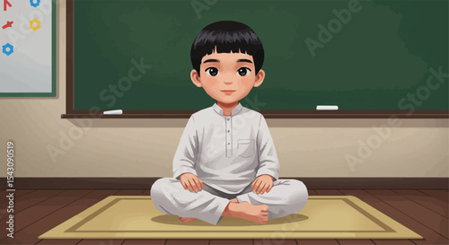 Little Boy Meditating in Classroom