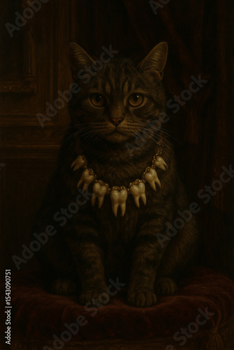 Cat with Necklace Made of Human Teeth