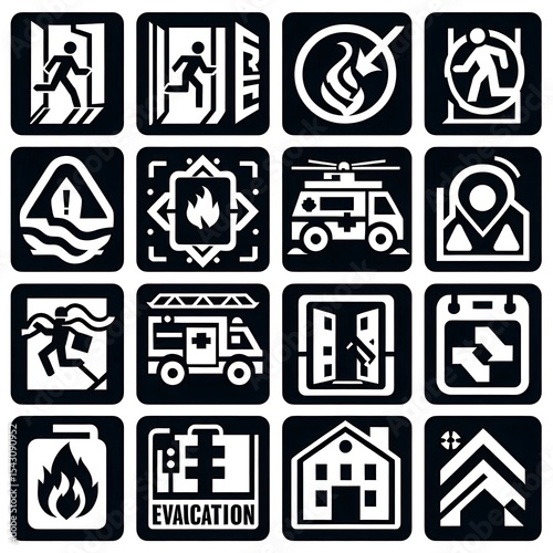 Emergency Icon Set in Monochrome