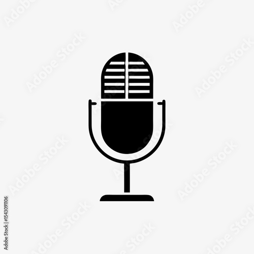 Vintage microphone icon isolated on white background, classic mic symbol for podcast, music, voice recording, audio apps and media
