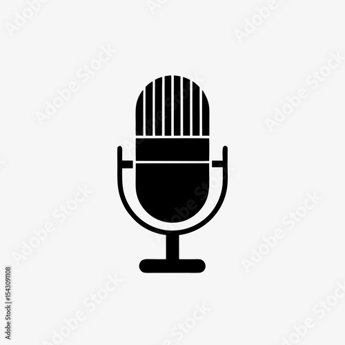 Vintage microphone icon isolated on white background, classic mic symbol for podcast, music, voice recording, audio apps and media
