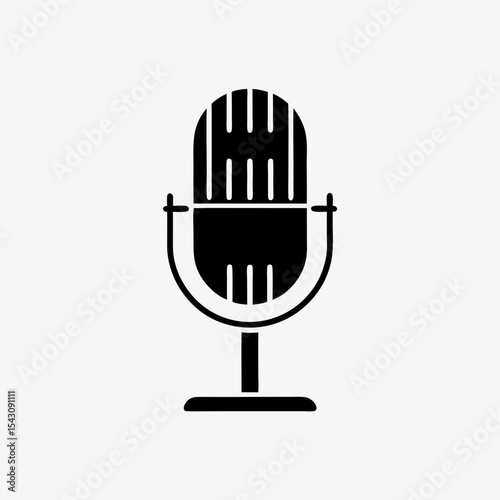 Vintage microphone icon isolated on white background, classic mic symbol for podcast, music, voice recording, audio apps and media
