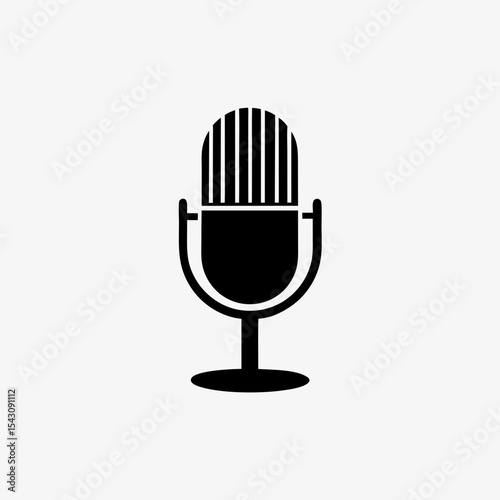 Vintage microphone icon isolated on white background, classic mic symbol for podcast, music, voice recording, audio apps and media
