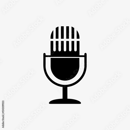 Vintage microphone icon isolated on white background, classic mic symbol for podcast, music, voice recording, audio apps and media
