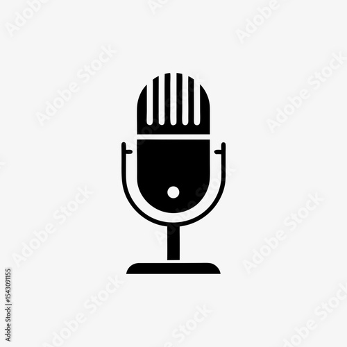 Vintage microphone icon isolated on white background, classic mic symbol for podcast, music, voice recording, audio apps and media
