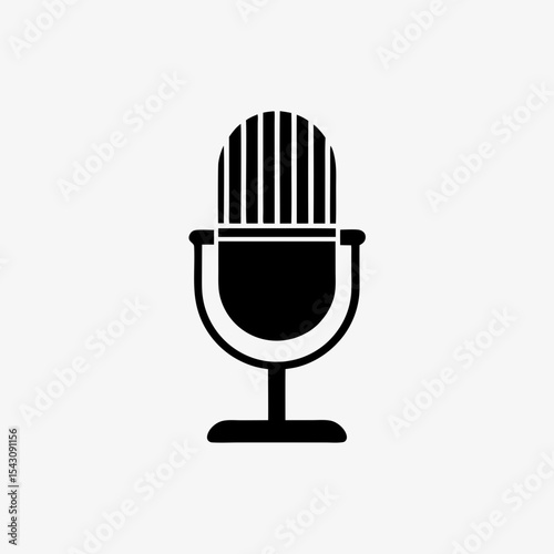 Vintage microphone icon isolated on white background, classic mic symbol for podcast, music, voice recording, audio apps and media
