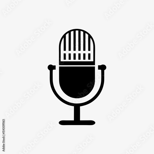Vintage microphone icon isolated on white background, classic mic symbol for podcast, music, voice recording, audio apps and media
