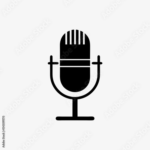 Vintage microphone icon isolated on white background, classic mic symbol for podcast, music, voice recording, audio apps and media
