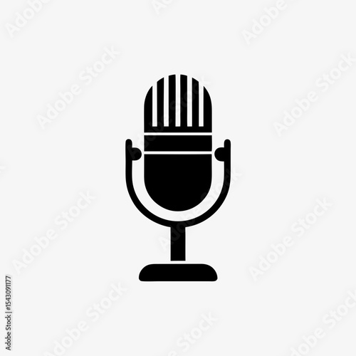 Vintage microphone icon isolated on white background, classic mic symbol for podcast, music, voice recording, audio apps and media

