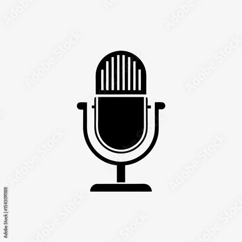 Vintage microphone icon isolated on white background, classic mic symbol for podcast, music, voice recording, audio apps and media
