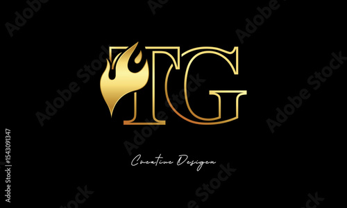 TG Flame Logo – Elegant Gold Monogram Letter mark with Fire Symbol for Luxury Branding, Energy Identity & Creative Logo Design	
