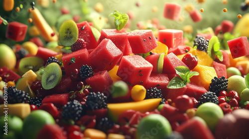 Creating a high-fidelity gigapixel fruit salad in a vibrant nature setting