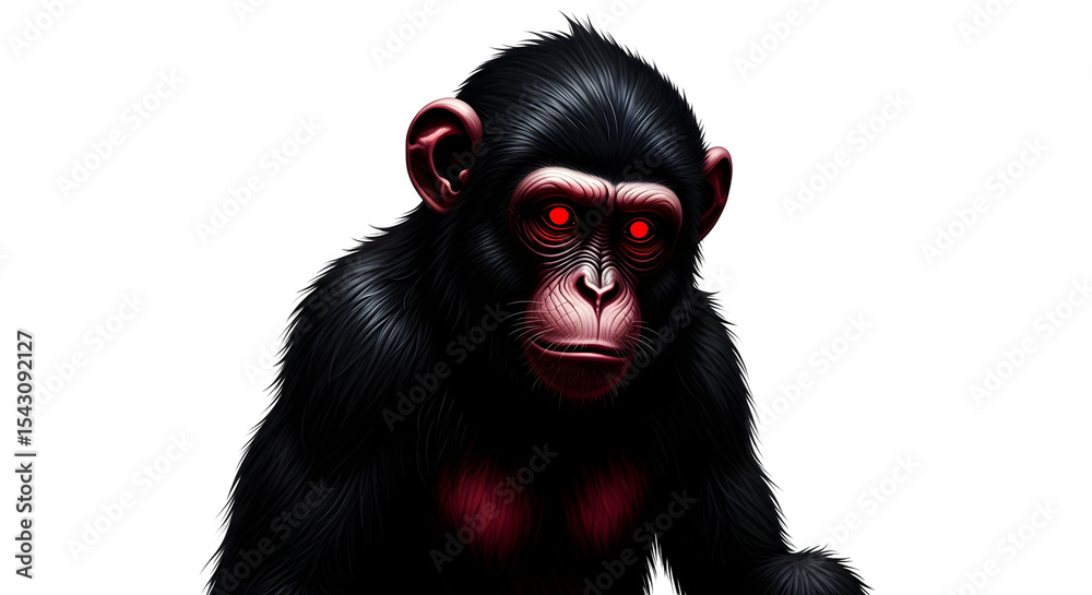 Obraz premium Dark Chimpanzee with Red Eyes on Transparent Background