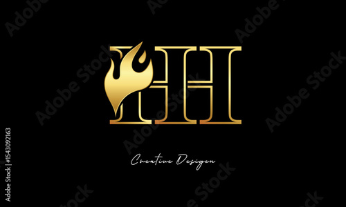 HH Flame Logo – Elegant Gold Monogram Letter mark with Fire Symbol for Luxury Branding, Energy Identity & Creative Logo Design	