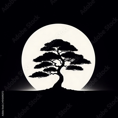 Zen Tree Silhouette in Circle