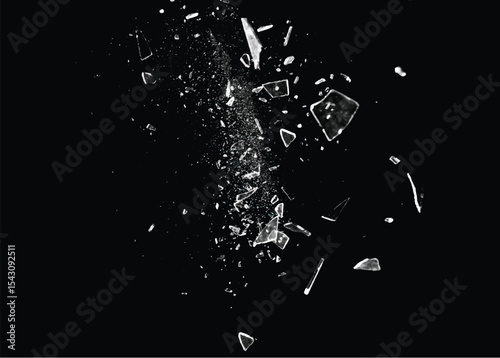 Broken glass on the black background. Isolated realistic cracked glass effect	