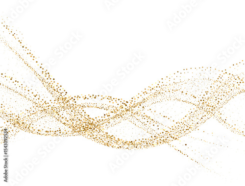 Abstract Shiny Gold Glitter Wave design element. Isolated PNG Design Element. Merry Christmas and Happy New Year Decoration.Transparent Background.  For invitation and greeting card BG 
