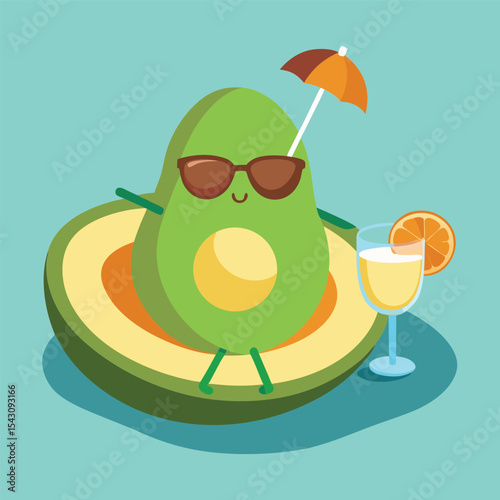 avocado chilling on float ring with juice glass
