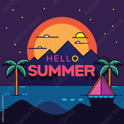 vector illustration of a night landscape