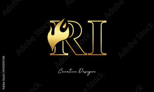 RI Flame Logo – Elegant Gold Monogram Letter mark with Fire Symbol for Luxury Branding, Energy Identity & Creative Logo Design	