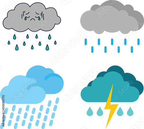 Rain cloud weather icon set.