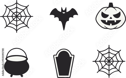 Happy Halloween clipart set with spooky icons. Halloween illustration set with unique scary designs. Happy Halloween cute and spooky clipart bundle. Halloween themed clipart elements in clean design