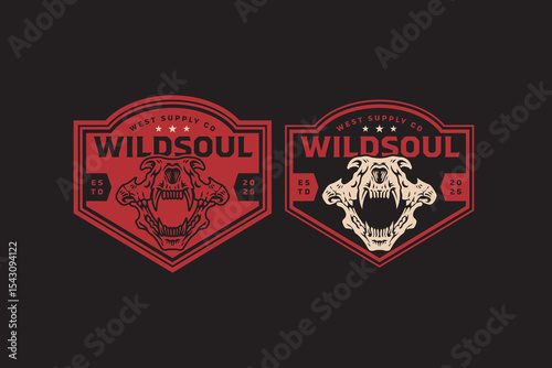 Tiger head skull retro badge logo vector design set for wildlife, hunter, adventure. Predator skull bone vintage emblem logo graphic collections. Lion cranium illustration label element designs