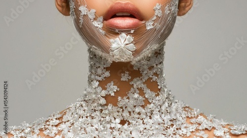 A woman's face covered in white lace.