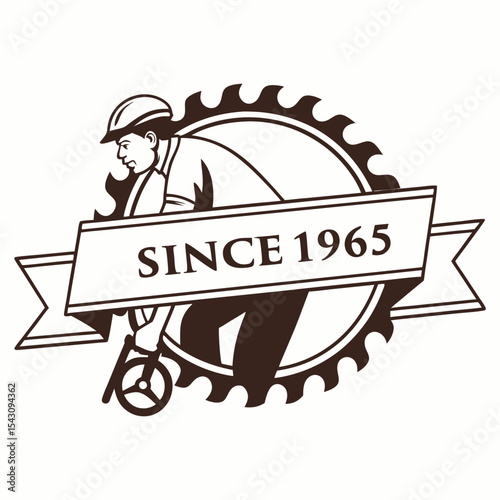Industrial Worker Logo Design Marked Since 1965 vector