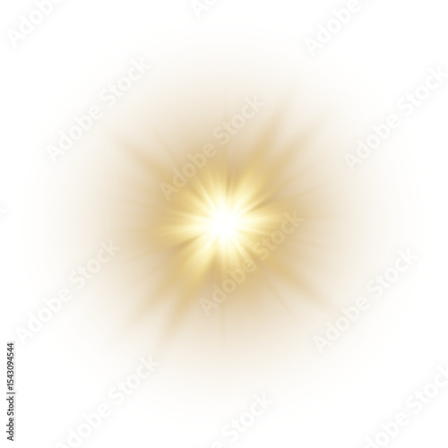 Gold Glowing Light Star. Lens Flare. PNG explodes  bright blue light. Sun glare effect. Bright flash.