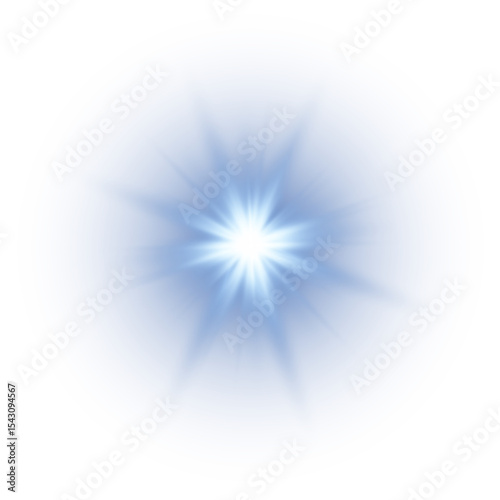 Blue Glowing Light Star. Lens Flare. PNG explodes  bright blue light. Sun glare effect. Bright flash.