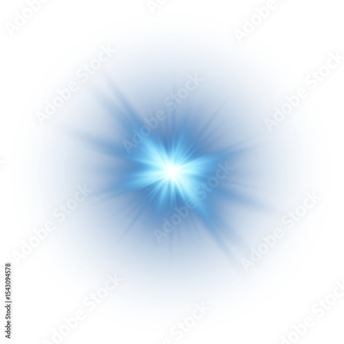 Blue Glowing Light Star. Lens Flare. PNG explodes  bright blue light. Sun glare effect. Bright flash.