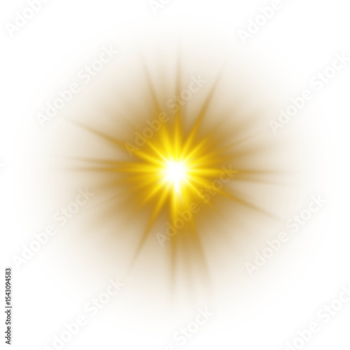 Gold Glowing Light Star. Lens Flare. PNG explodes  bright blue light. Sun glare effect. Bright flash.