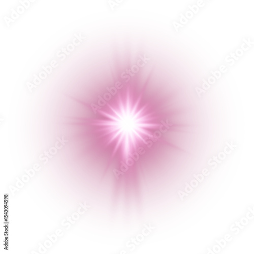 Pink Glowing Light Star. Lens Flare. PNG explodes  bright blue light. Sun glare effect. Bright flash.
